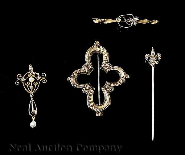 Appraisal: A Group of Victorian Pendant Jewelry including a gold quatrefoil