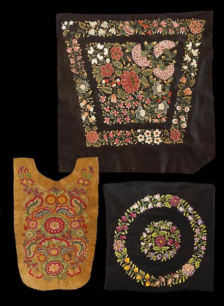 Appraisal: Three Woodlands embroidered items Including two Huron moosehair embroidered seat