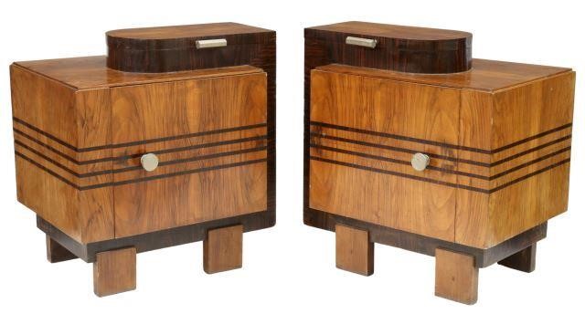 Appraisal: pair Italian Art Deco figured walnut and rosewood bedside cabinets