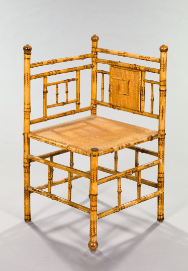 Appraisal: Anglo-Indian Bamboo and Sweet Grass Woven Corner Chair ca h