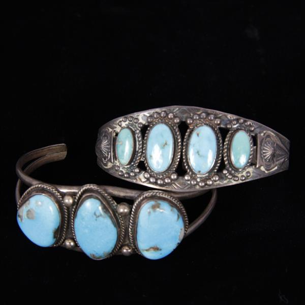 Appraisal: Two Vintage Native American Indian Sterling Silver and Turquoise Cuff