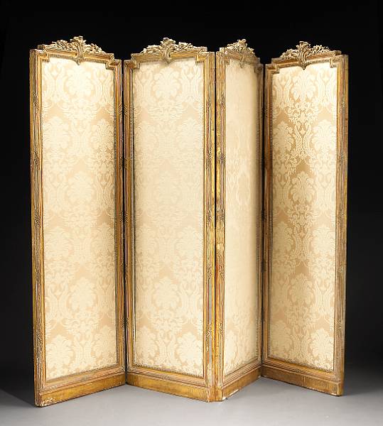 Appraisal: A Louis XVI style giltwood and fabric four panel screen