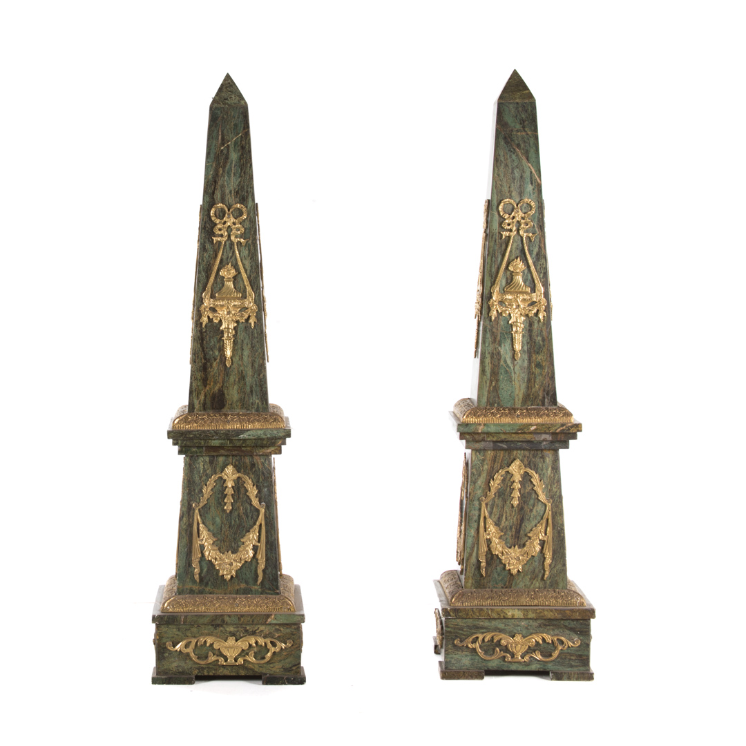 Appraisal: Pair French Empire style marble obelisks th century green marble