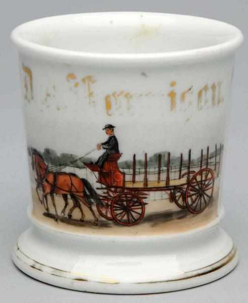 Appraisal: Horse-Drawn Stake Wagon Shaving Mug Gilt name D A Flannigan