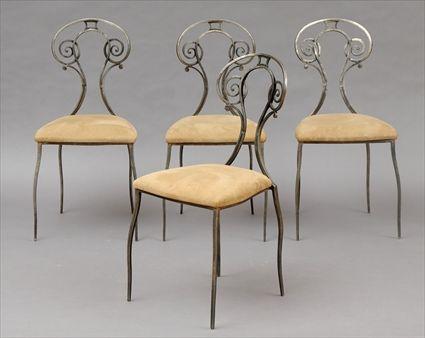 Appraisal: Set of Four Patinated Wrought-Metal Side Chairs x in