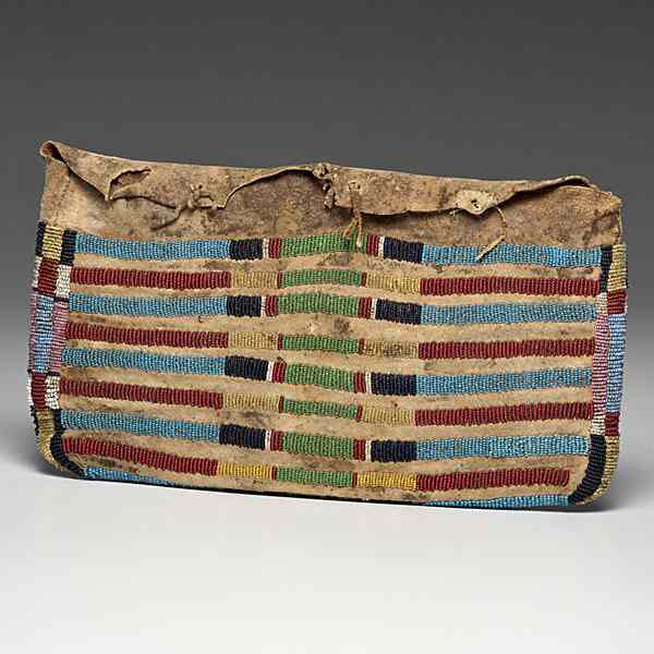 Appraisal: Crow Beaded Hide Possible Bag thread and sinew-sewn and beaded