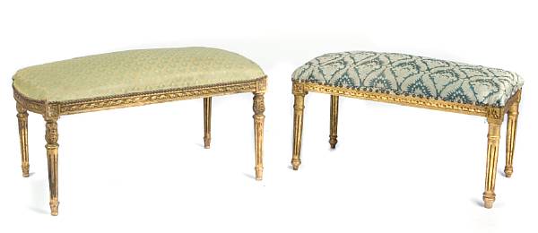 Appraisal: A group of two Louis XVI style giltwood and upholstered