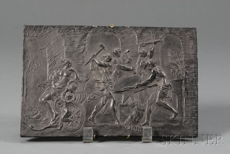 Appraisal: Black Vulcan Plaque England th century non-factory non-period rectangular shape