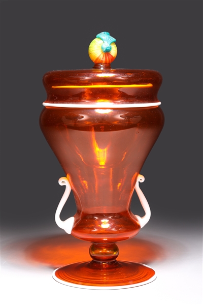 Appraisal: Antique Venetian amber glass covered jar attributed to Artistica Barovier