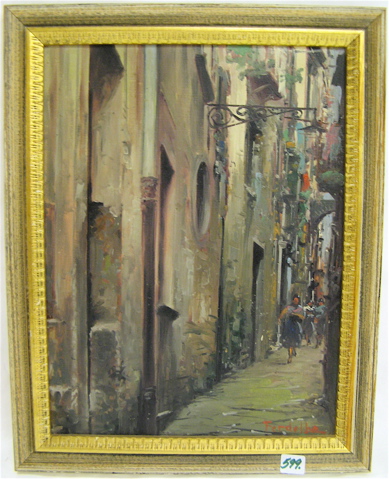 Appraisal: FERDELBA OIL ON CANVAS Continental th century Colorful back street