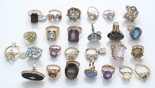 Appraisal: A collection of twenty-six diamond gem-set gold and metal rings