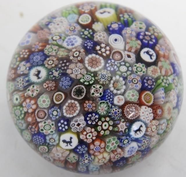 Appraisal: BACCARAT MILLEFIORI PAPERWEIGHT MARKED AND DATED B CONTAINING SILHOUETTE OF