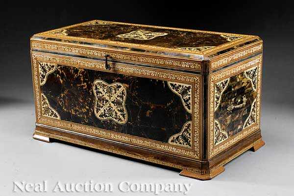 Appraisal: A Hardwood and Tortoiseshell Inlaid Coffer probably East Indian hinged