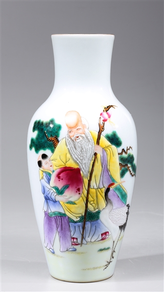 Appraisal: Chinese enameled porcelain vase depicting Shoulao and student with large