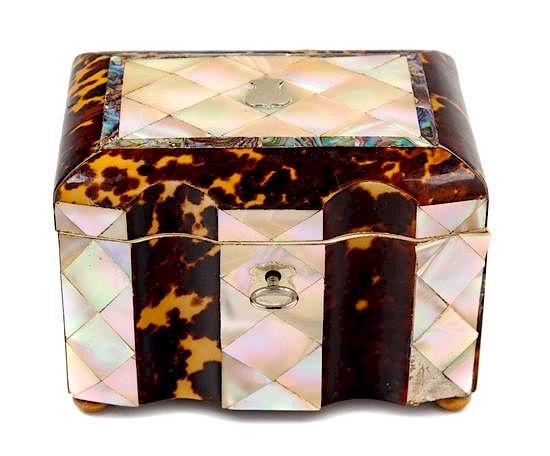 Appraisal: A Victorian Tortoise Shell and Mother-of-Pearl Inlaid Tea Caddy Height