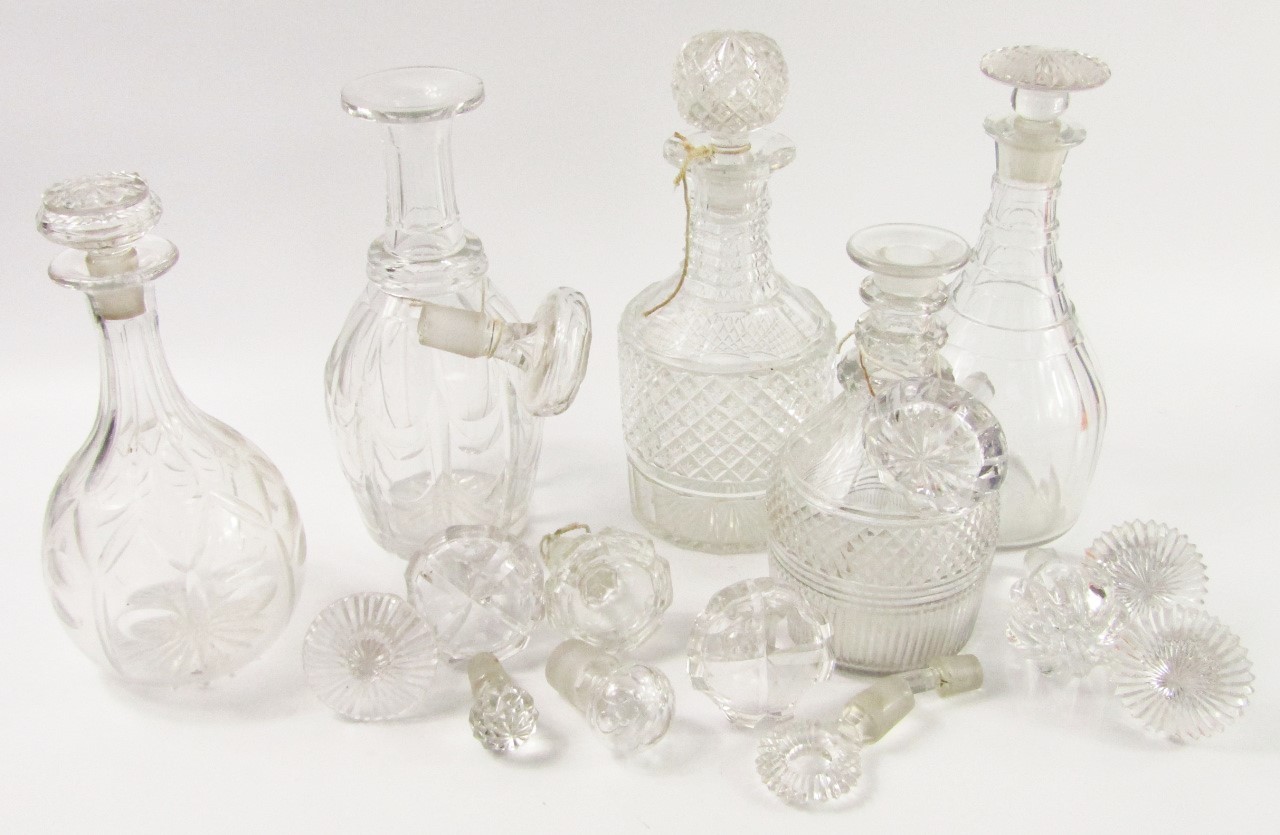 Appraisal: Five Victorian and later cut glass decanters and stoppers and