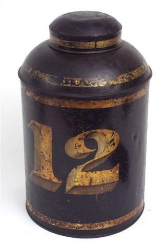 Appraisal: th CENTURY TOLEWARE CADDY of cylindrical form gilt-decorated and painted