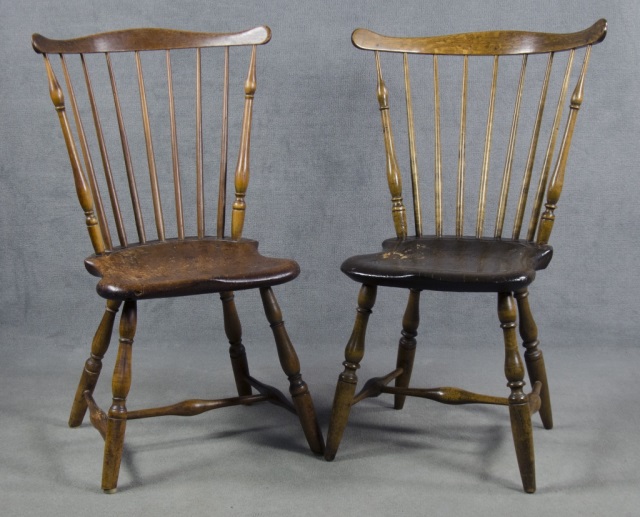 Appraisal: Assembled Pair of Fan-Back Windsor ChairsHaving single-board plank seats With