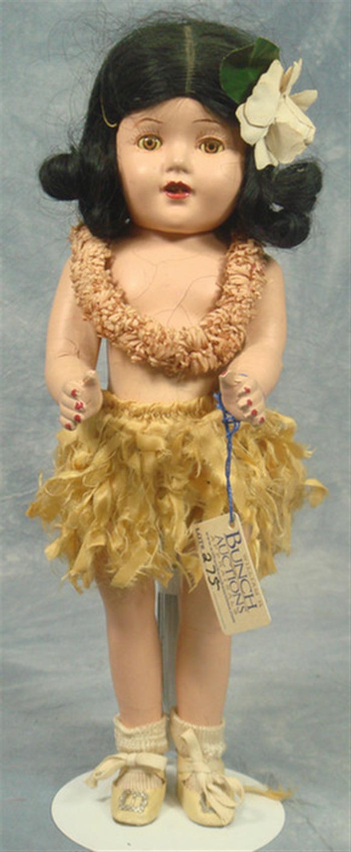 Appraisal: Composition Hawaiian doll inches tall lips are repainted not marked