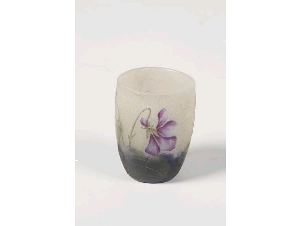 Appraisal: DAUM NANCY A SMALL OVERLAID GLASS VASE decorated with violets