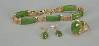 Appraisal: Four piece lot with jade and K ring jade and