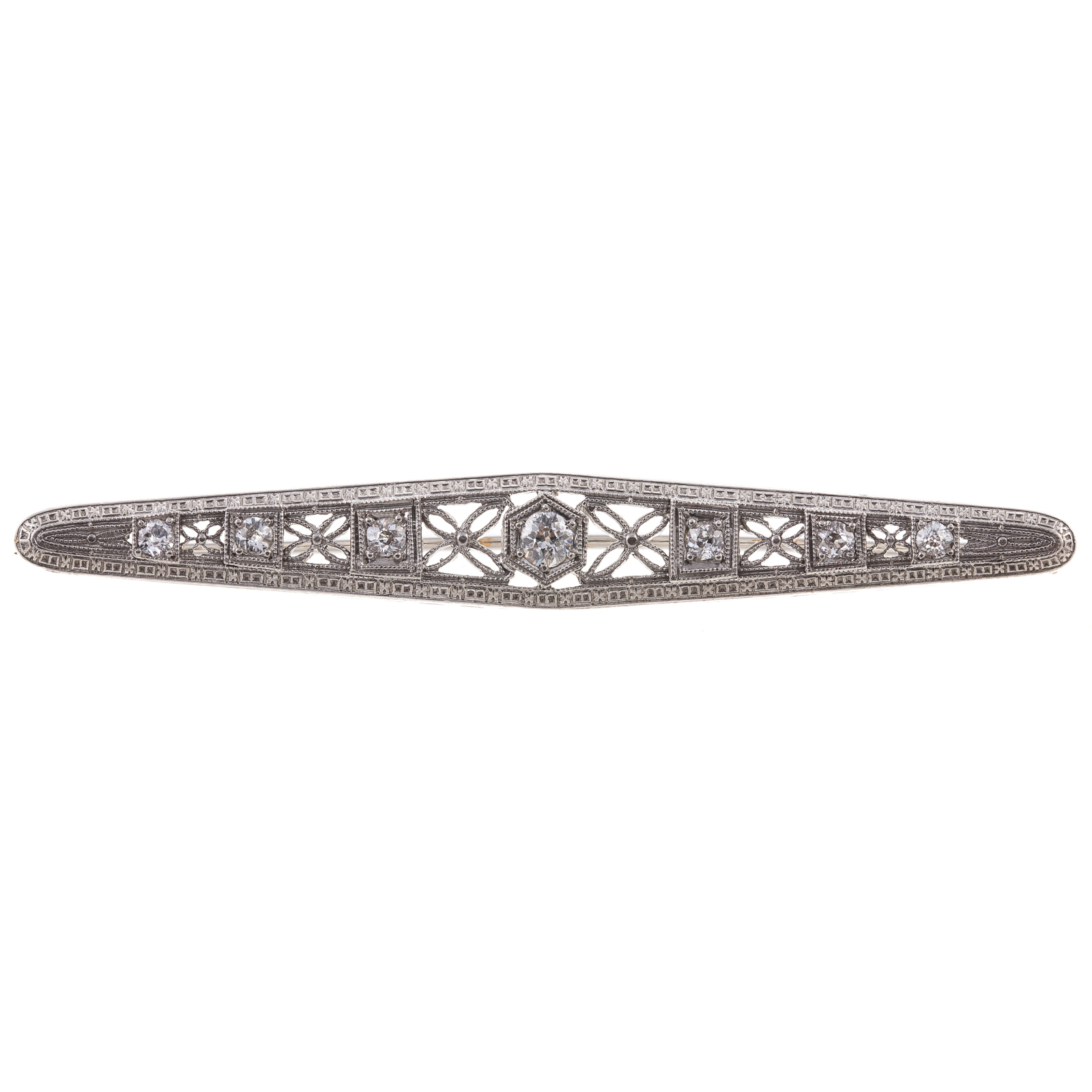 Appraisal: A FILIGREE DIAMOND BAR PIN IN K K white gold