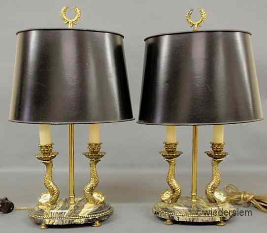 Appraisal: Decorative pair of gilt metal dolphin-form table lamps with faux