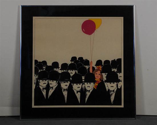 Appraisal: Bacon Men with Bowler Hats and Girl with Balloon Print