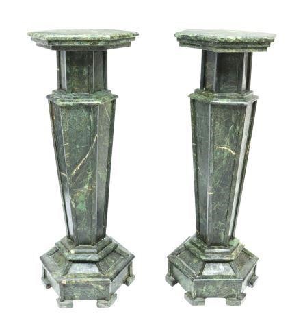 Appraisal: pair Green stone pedestals plant stands th c hexagonal top