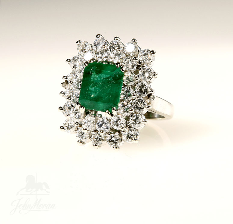 Appraisal: Platinum emerald and diamond ring Platinum emerald and diamond ring