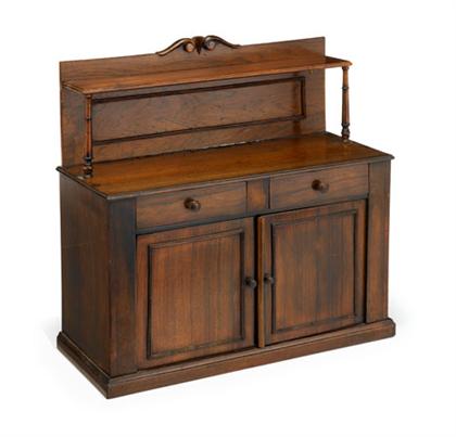 Appraisal: Miniature English rosewood chiffonier The superstructure with a carved scroll