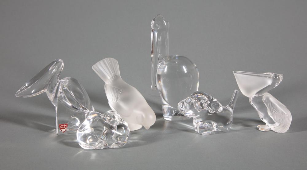 Appraisal: Six Clear or Clear and Frosted Glass Figurines incl Lalique