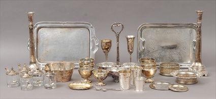 Appraisal: Thirty-One Assorted Silverplate ArticlesIncluding a pair of candlesticks trays footed