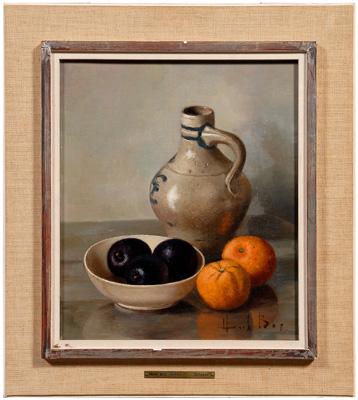 Appraisal: Henk Bos painting Dutch - still life with plums and