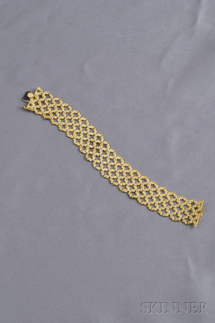 Appraisal: kt Bi-color Gold Bracelet Buccellati composed of textured fancy-shaped links