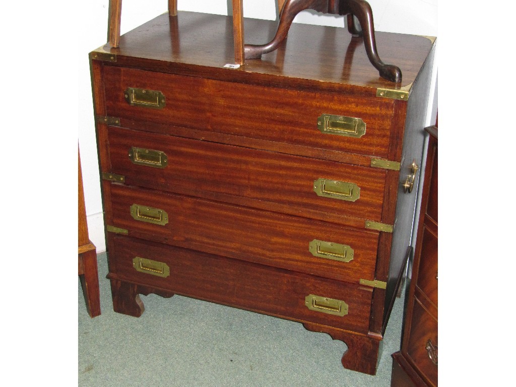 Appraisal: Campaign style brass bound four drawer chest