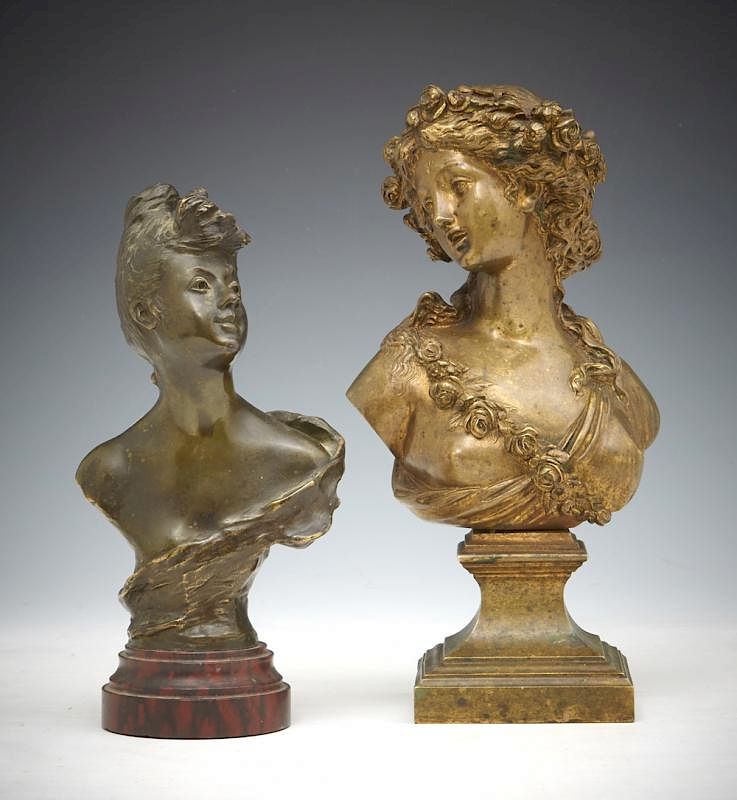 Appraisal: French bronzes busts of women French bronzes H Vidal bronze