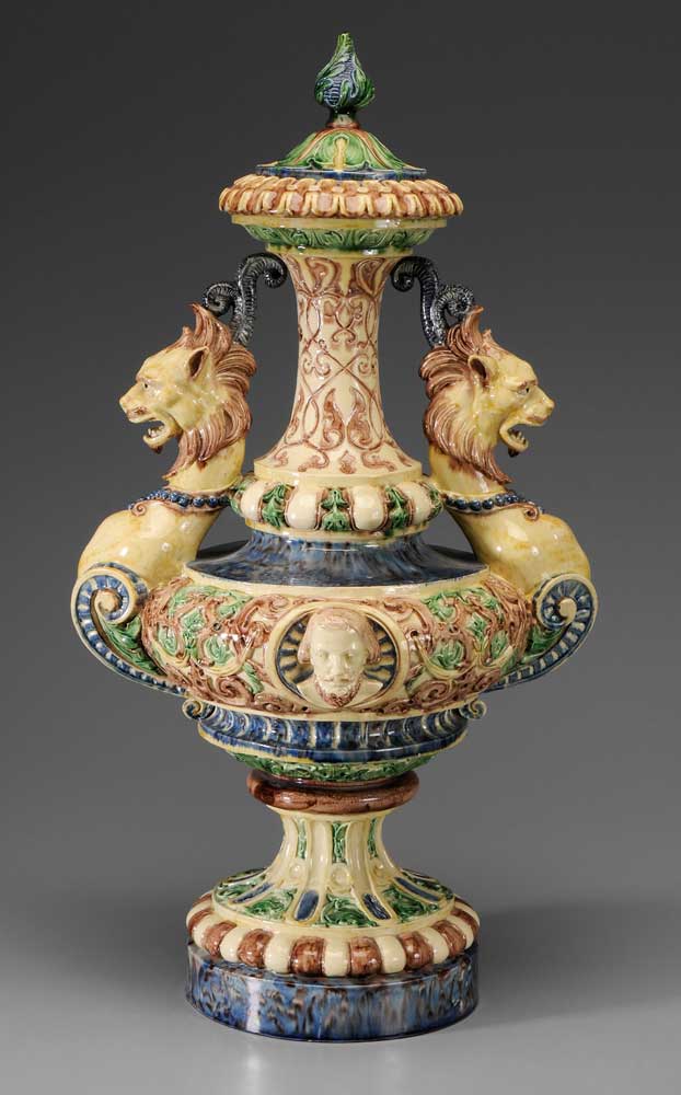 Appraisal: Monumental Majolica Urn Continental th century extensively decorated with large