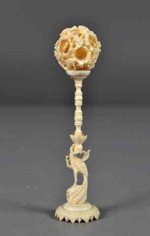 Appraisal: Chinese Carved Ivory Puzzel Ball On StandThe stand carved to