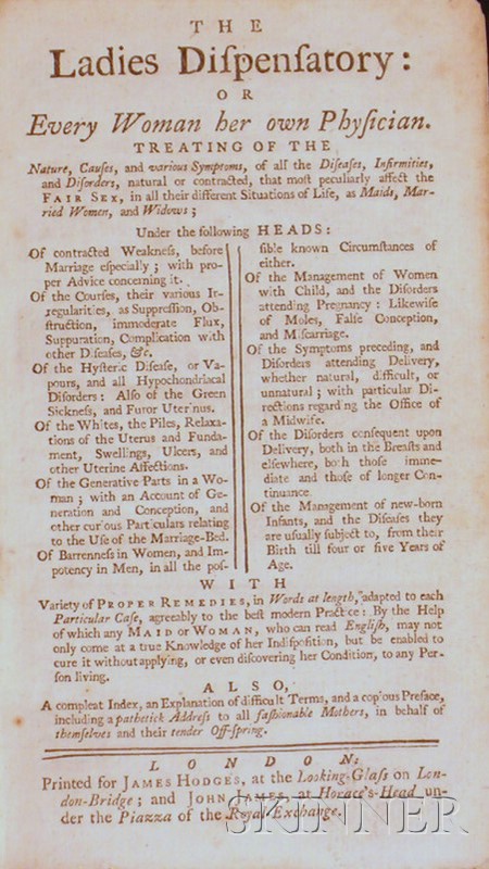 Appraisal: Medicine The Ladies Dispensatory Or Every Woman her own Physician