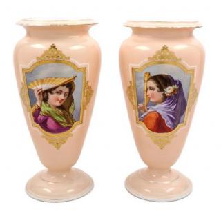 Appraisal: A Pair of Victorian Painted Glass Vases each of baluster