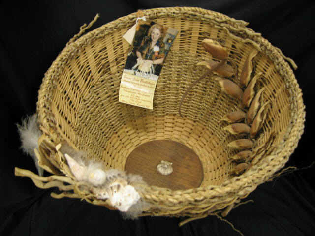 Appraisal: Bonnie Jean Bertlshofer Basket applied shell feather trim famous artist