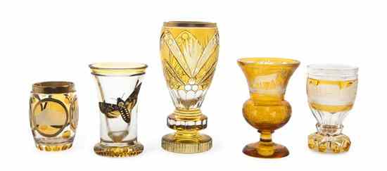 Appraisal: A Collection of Five Bohemian Amber Glass Articles comprising stems