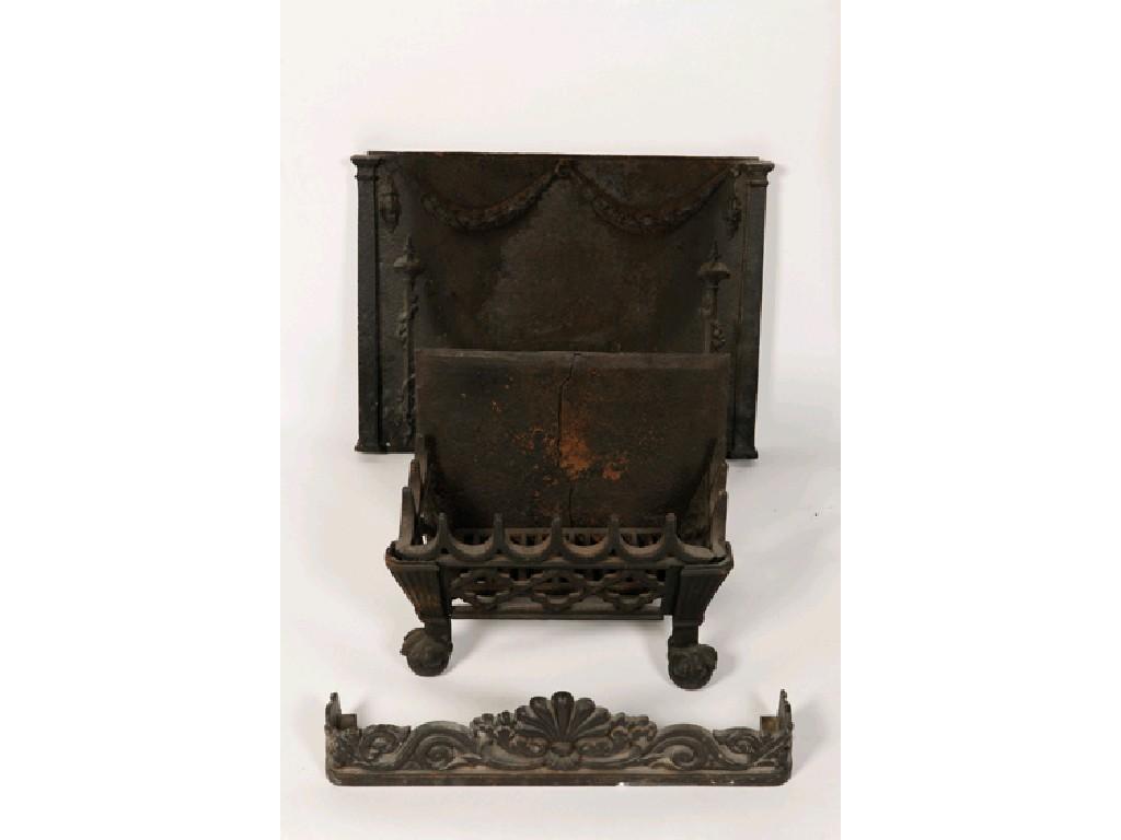 Appraisal: A RECTANGULAR CAST IRON FIRE BACK with raised columns and