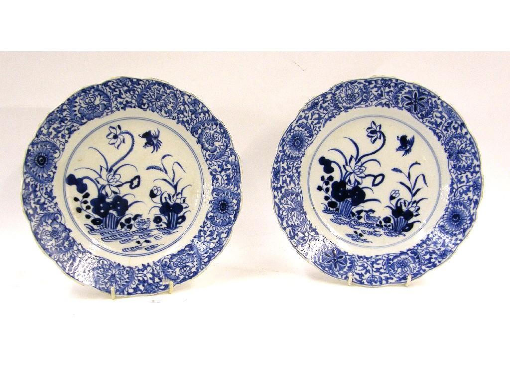 Appraisal: Pair of Chinese blue and white circular plates decorated to