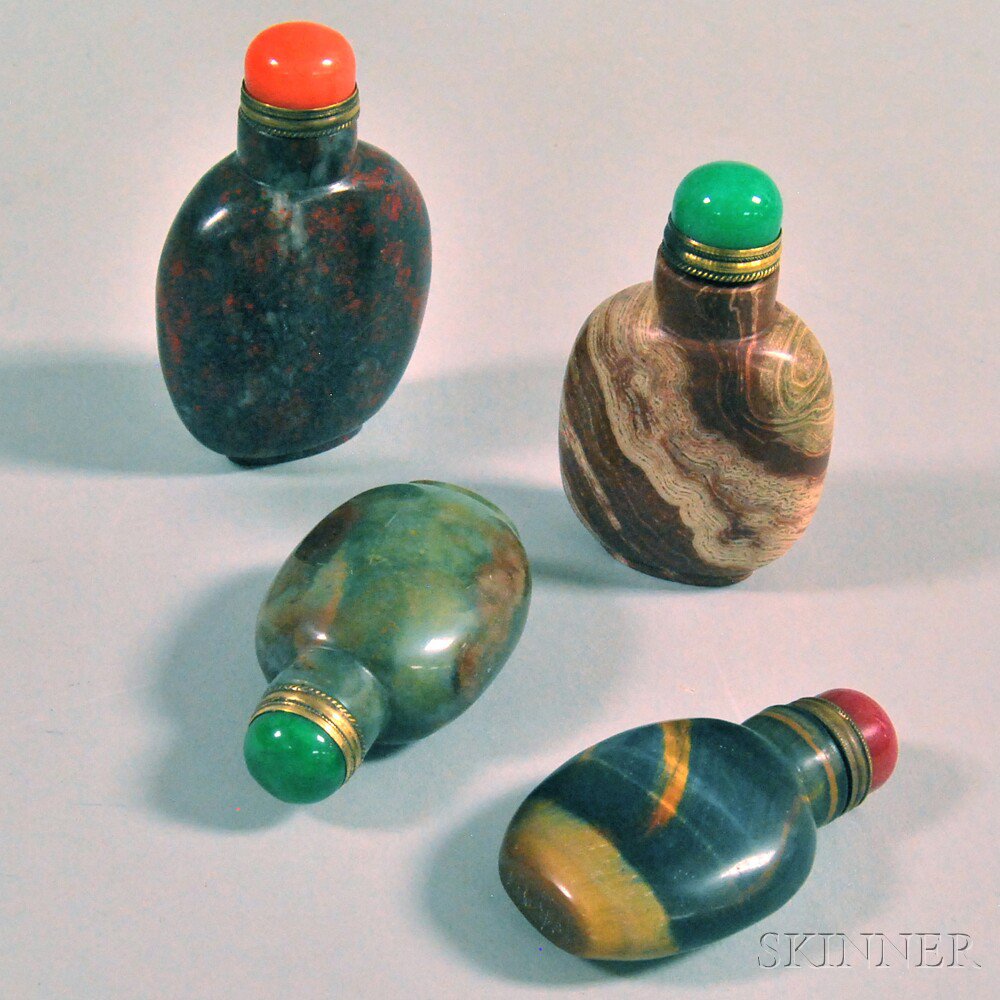 Appraisal: Four Hardstone Snuff Bottles ht to in Estimate - The