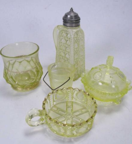 Appraisal: Group of Antique Vaseline Glass assorted patterns including syrup pitcher