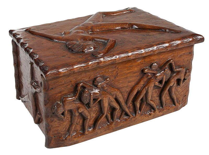 Appraisal: Carved Wood Lidded Erotica Box probably American early th century