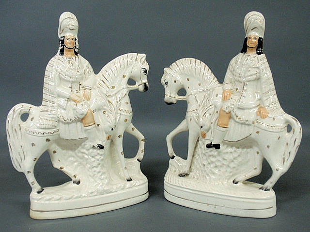 Appraisal: Pair of Staffordshire mounted Scottish ghillies with game c h