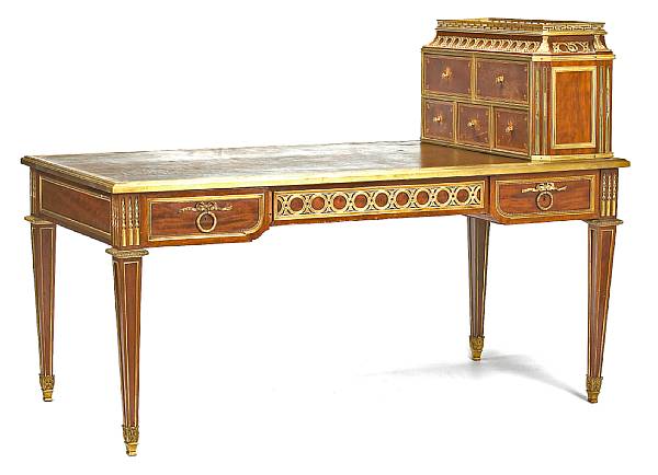 Appraisal: A Louis XVI style gilt bronze mounted mahogany bureau plat